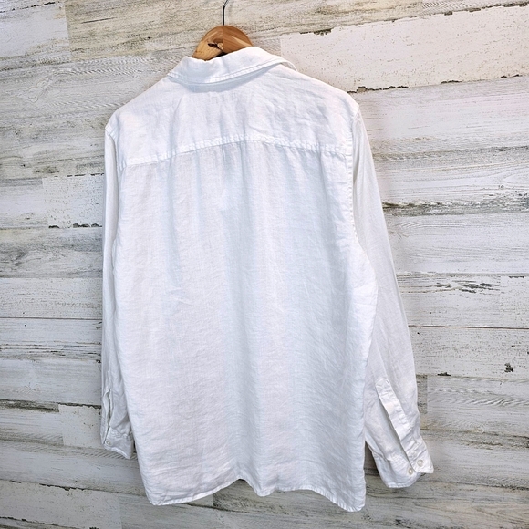 Structure 100% Linen Oversized Embroidered V-Neck Shirt Medium White Minimalist - Picture 4 of 13